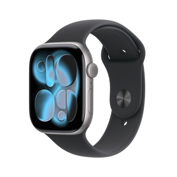 Apple Watch Series 11 GPS Cinza-espacial de alumínio 42mm Esportiva preta M/G