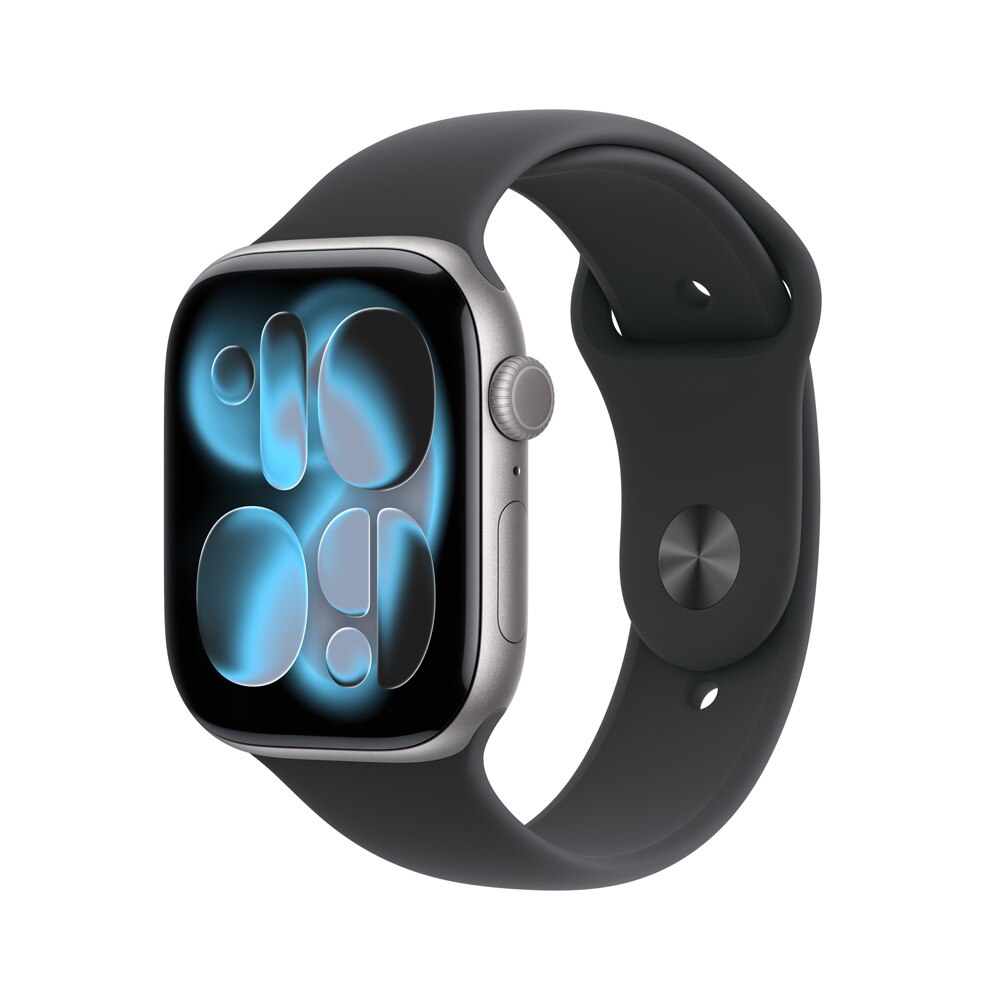 Apple Watch Series 11 GPS Cinza-espacial de alumínio 46mm Esportiva preta M/G